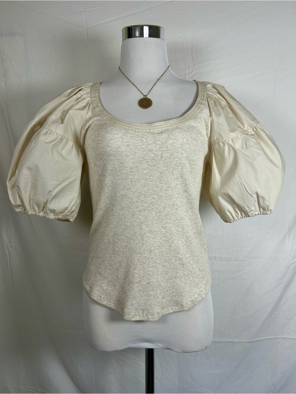 Ulla Johnson Harlowe Puff Sleeve Pullover Top Vanilla Melange